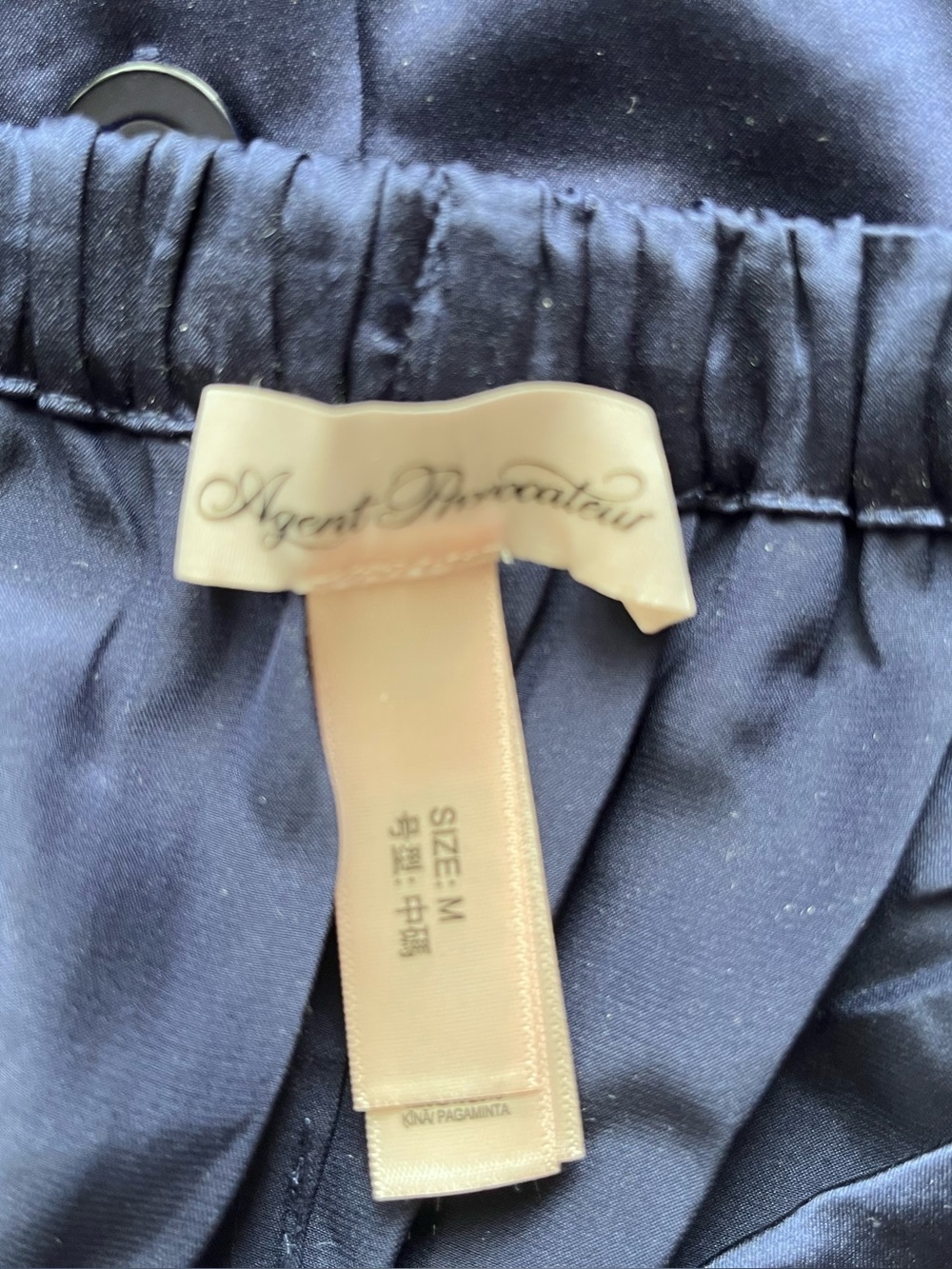Agent Provocateur Navy Satin Button-Front Pajama Set - Picture 3 of 4
